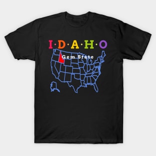 Idaho, USA. Gem State - with Map T-Shirt